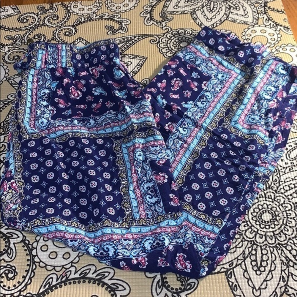 Blue boho flare pants summer pants
